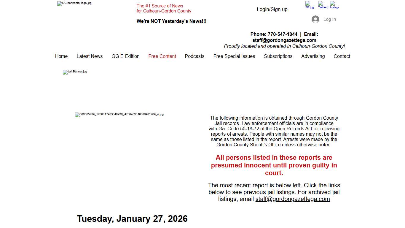 Jail Records Gordon Gazette